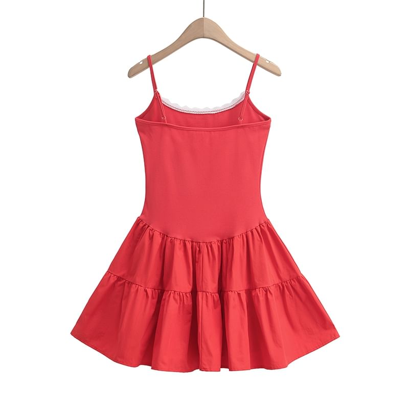 Scoop Neck Lace Trim Open Back Mini A-Line Spaghetti Strap Dress