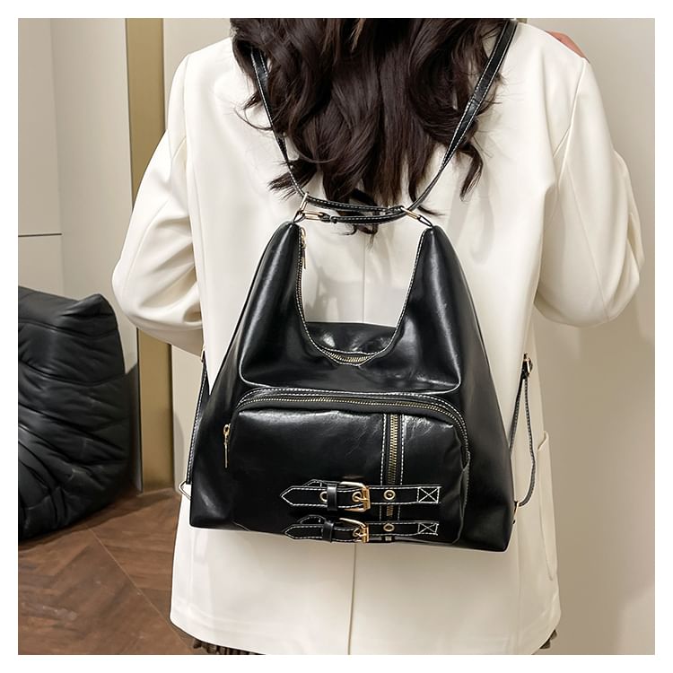 Faux Leather Buckled Shoulder Bag
