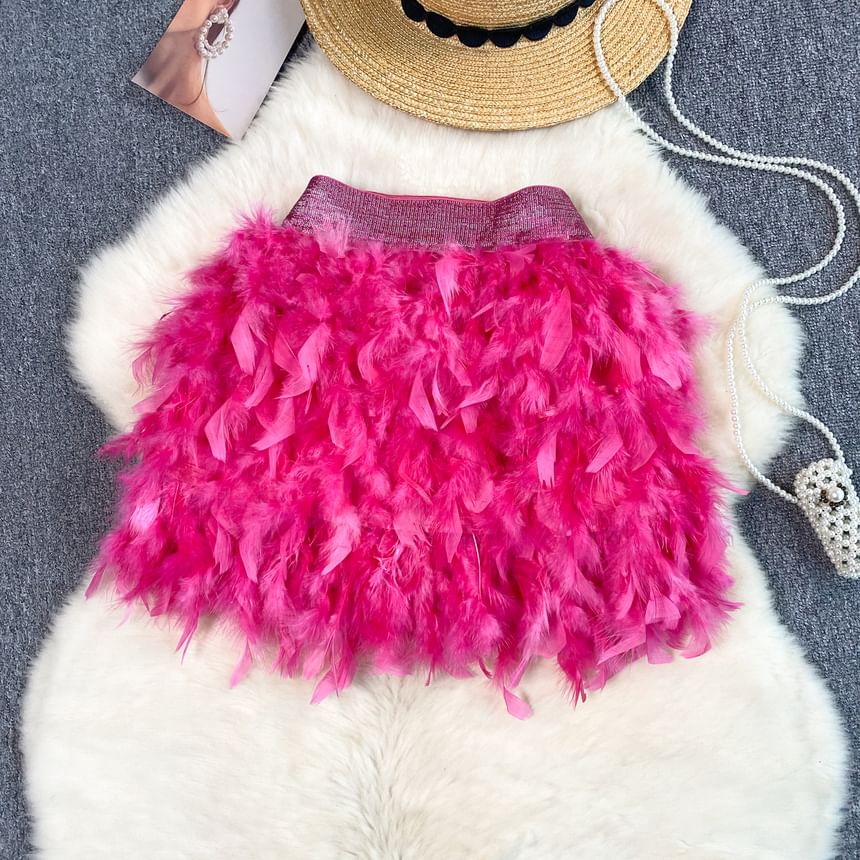 Elevated Waist Fuzzy Mini Skirt