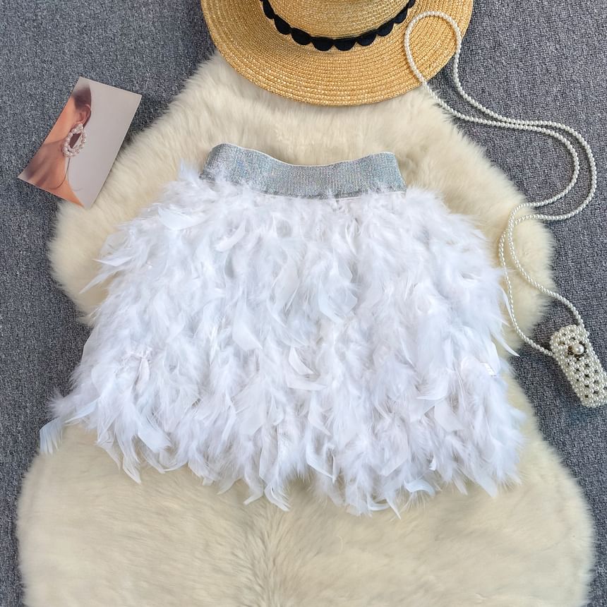 Elevated Waist Fuzzy Mini Skirt