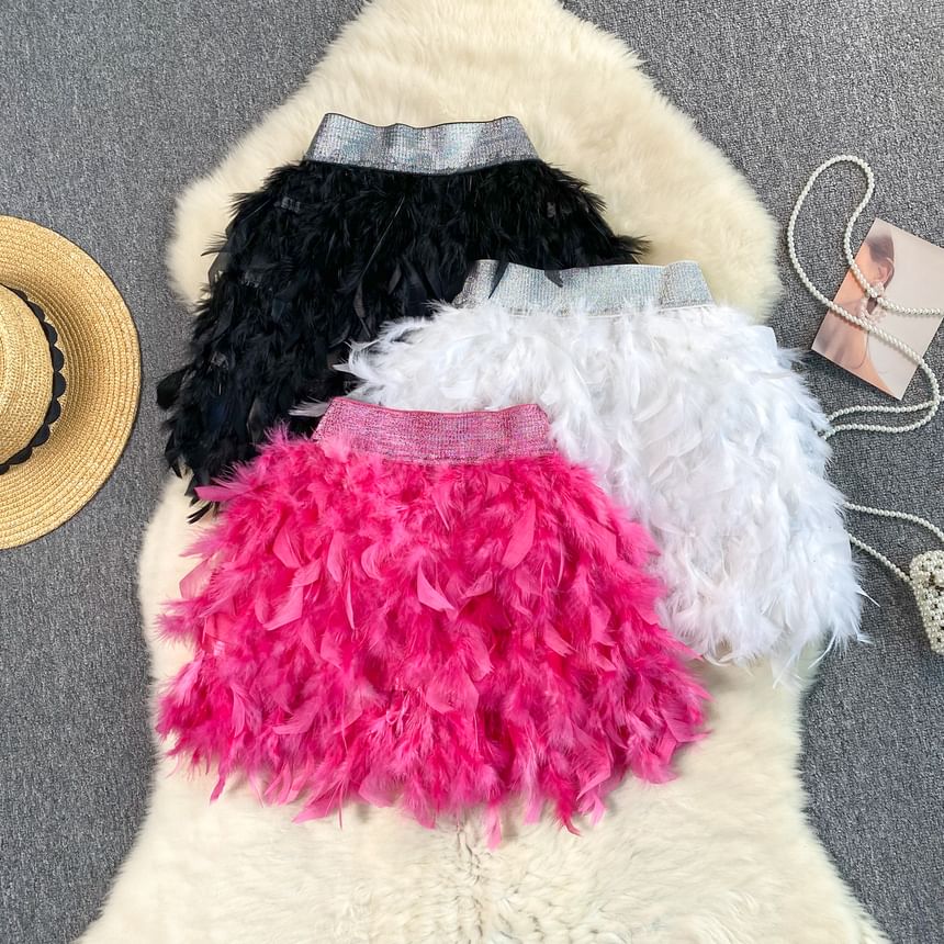 Elevated Waist Fuzzy Mini Skirt
