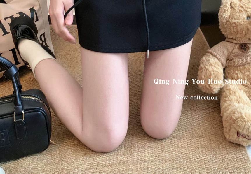 Mock Two-Piece High Waist Lace Panel Mini Flared Skirt