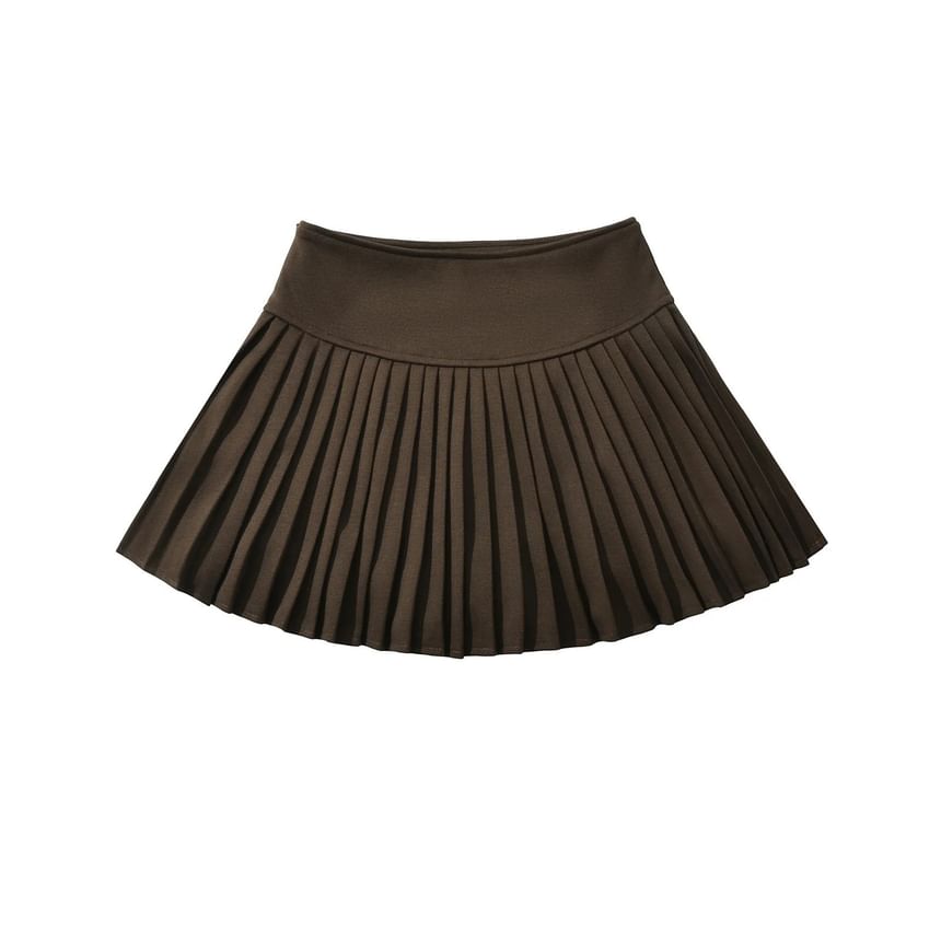 Pleated Mini Skirt in Solid Color High Rise