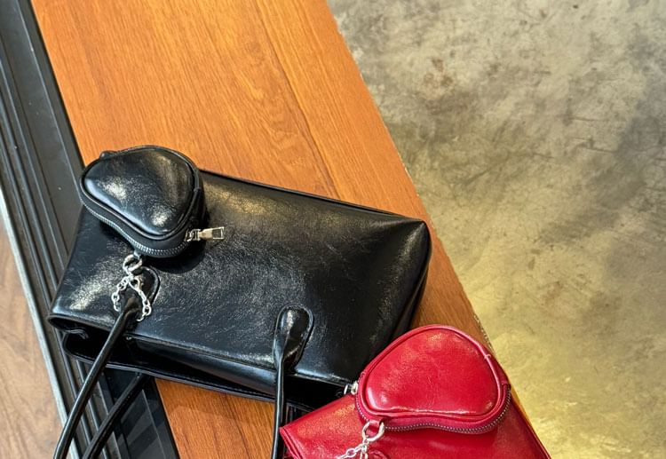 Set: Faux Leather Shoulder Bag + Pouch