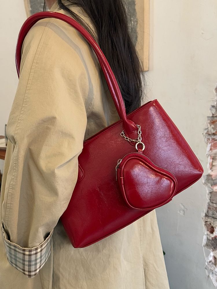 Set: Faux Leather Shoulder Bag + Pouch