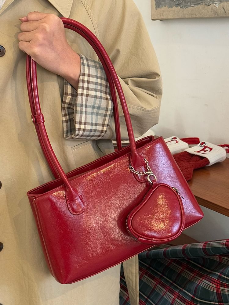 Set: Faux Leather Shoulder Bag + Pouch