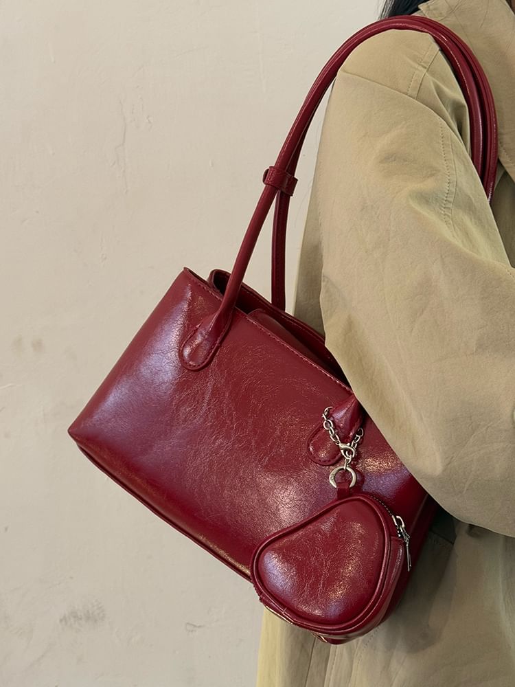 Set: Faux Leather Shoulder Bag + Pouch