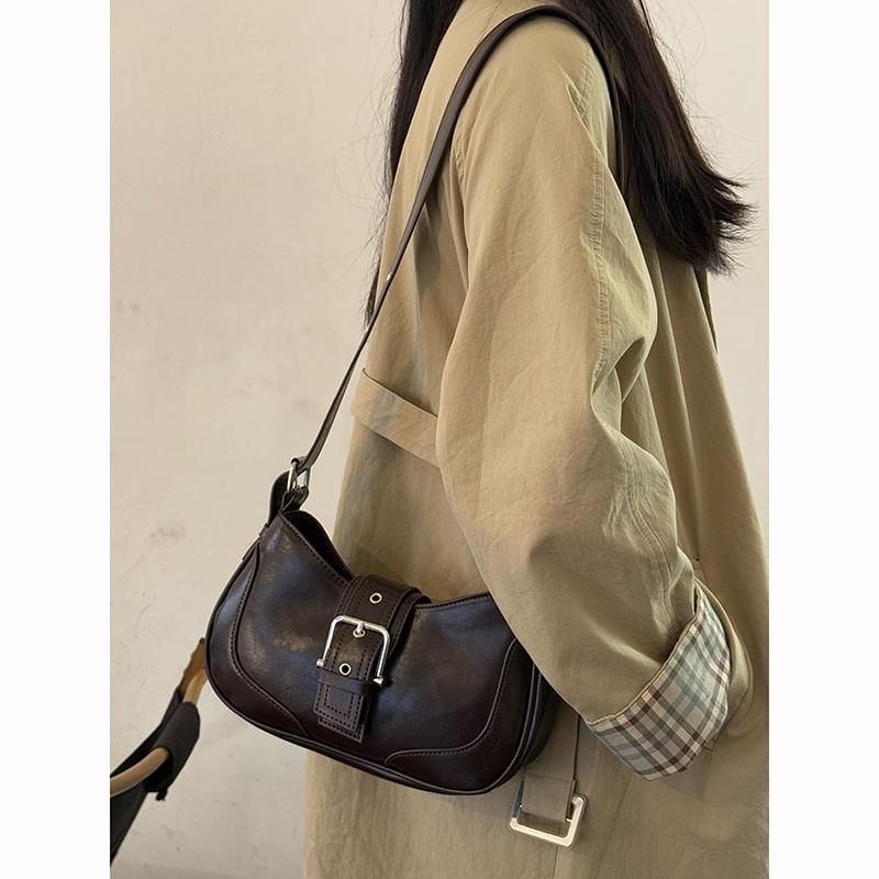 Faux Leather Buckled Hobo Bag