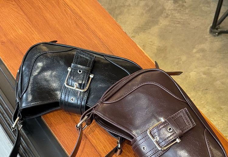 Faux Leather Buckled Hobo Bag