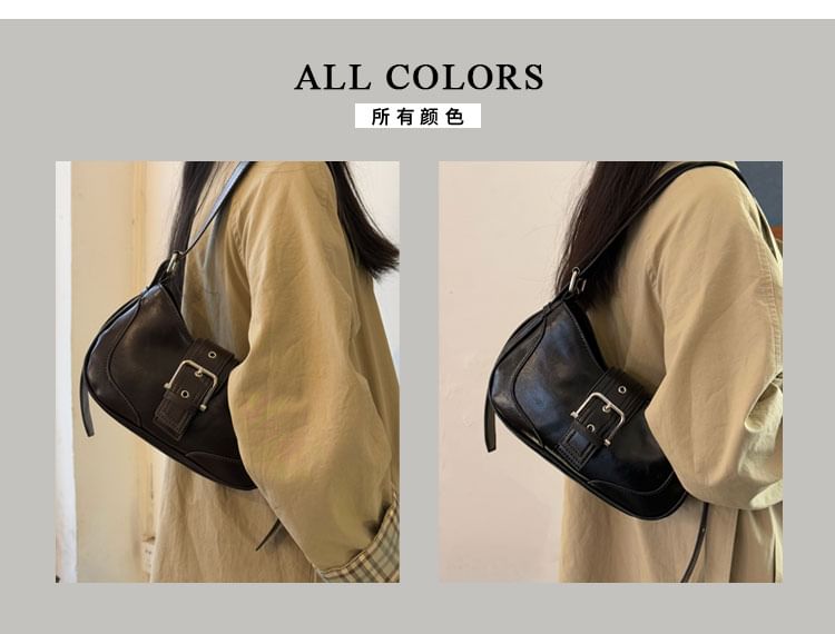 Faux Leather Buckled Hobo Bag