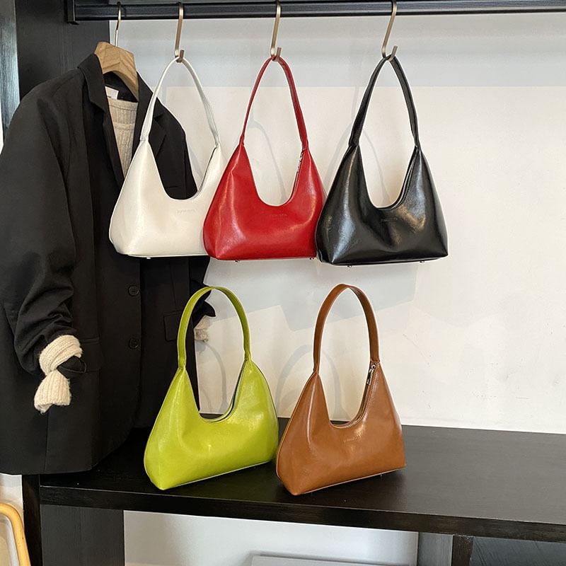 Plain Faux Leather Shoulder Bag