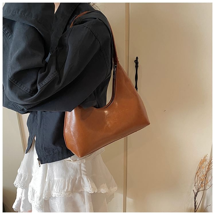 Plain Faux Leather Shoulder Bag
