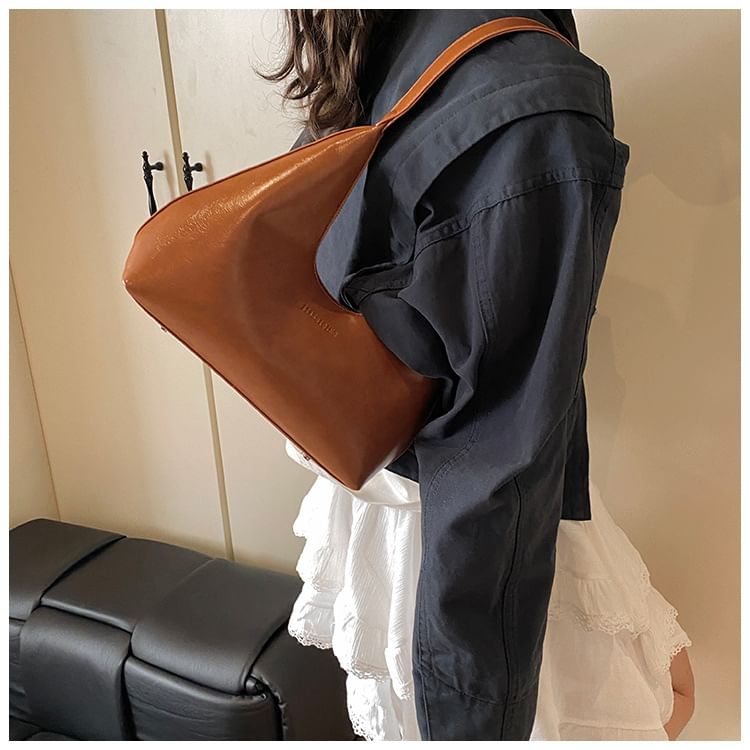 Plain Faux Leather Shoulder Bag