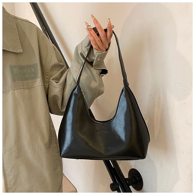 Plain Faux Leather Shoulder Bag
