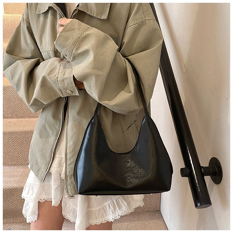 Plain Faux Leather Shoulder Bag