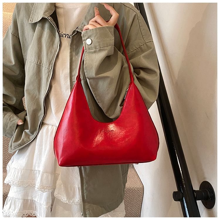 Plain Faux Leather Shoulder Bag