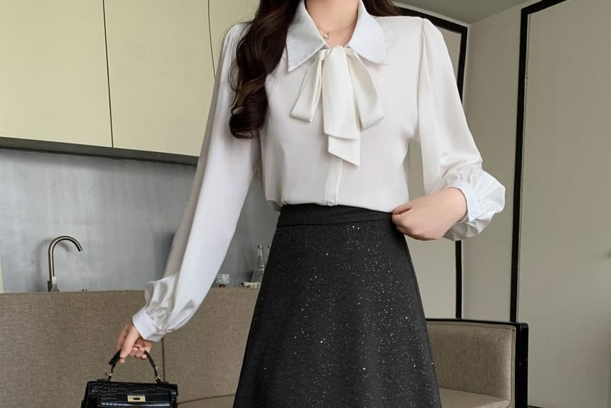 Glittery Flared Midi Skirt with High Waist