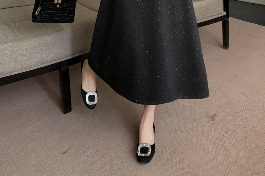 Glittery Flared Midi Skirt with High Waist