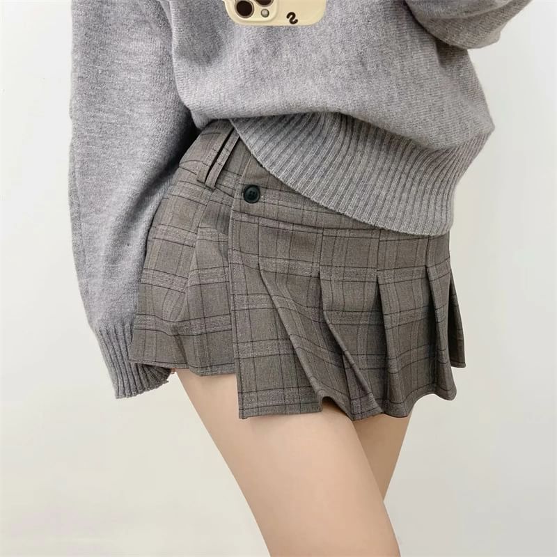 Striped Pleated Mini Skirt High Rise