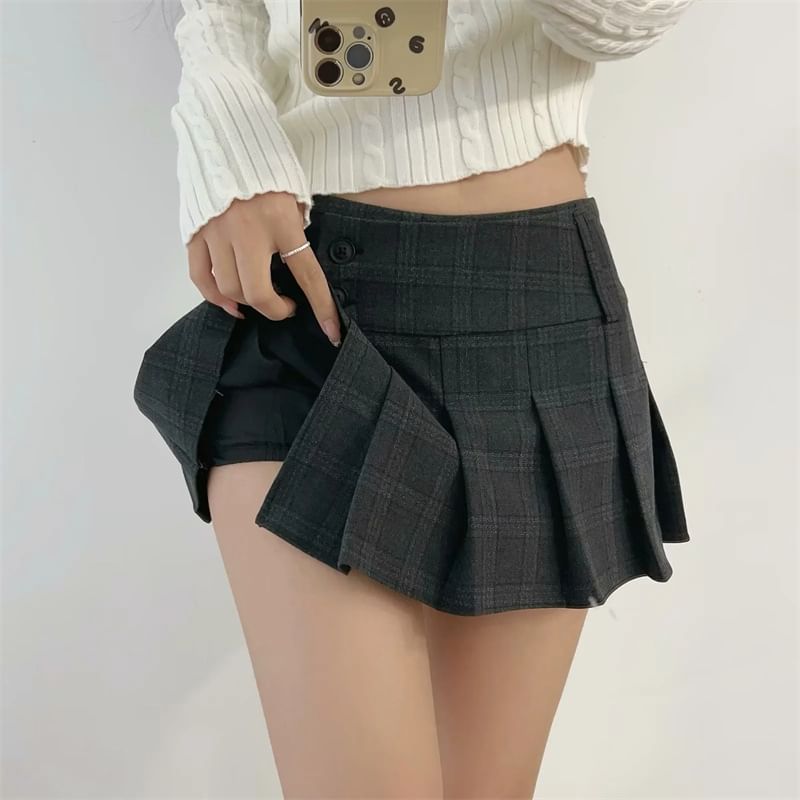Striped Pleated Mini Skirt High Rise