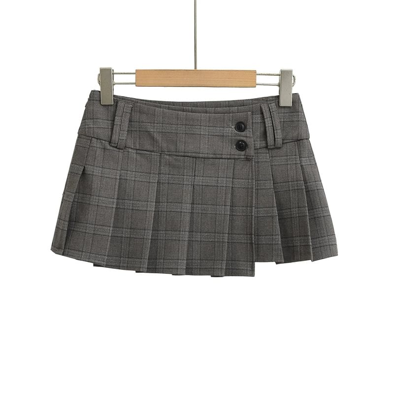 Striped Pleated Mini Skirt High Rise