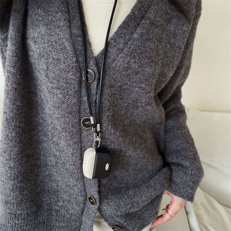 Faux Leather Textured Magnetic AirPods / Pro Earphone Case Skin with Lanyard