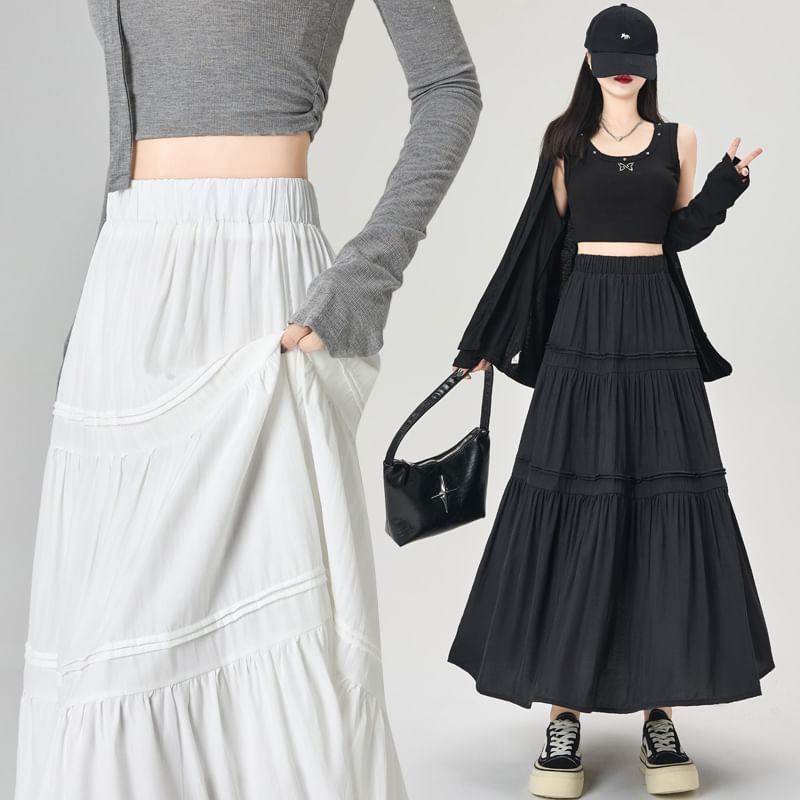 High Rise Lace Embellished Long Flared Skirt