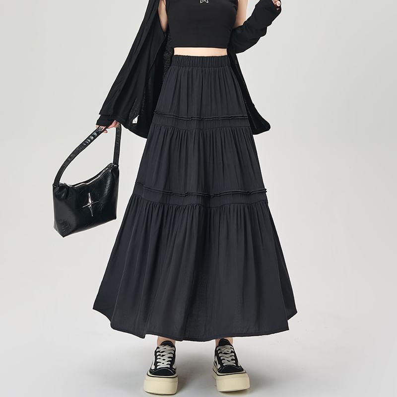 High Rise Lace Embellished Long Flared Skirt