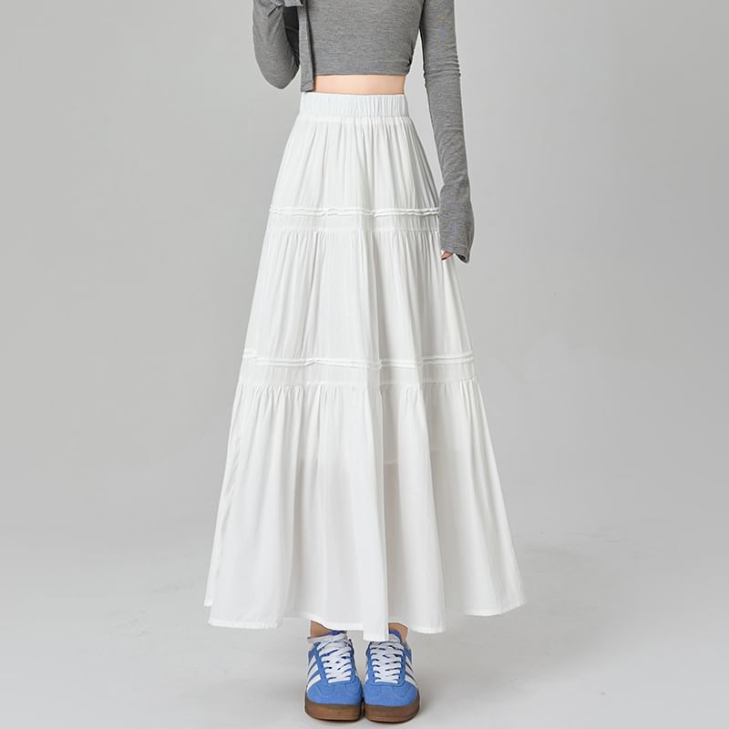 High Rise Lace Embellished Long Flared Skirt
