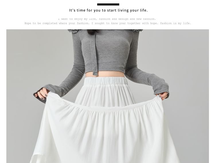 High Rise Lace Embellished Long Flared Skirt