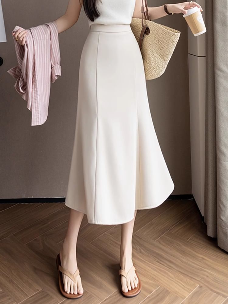 Elevated Waist Smooth Mermaid Midi Skirt