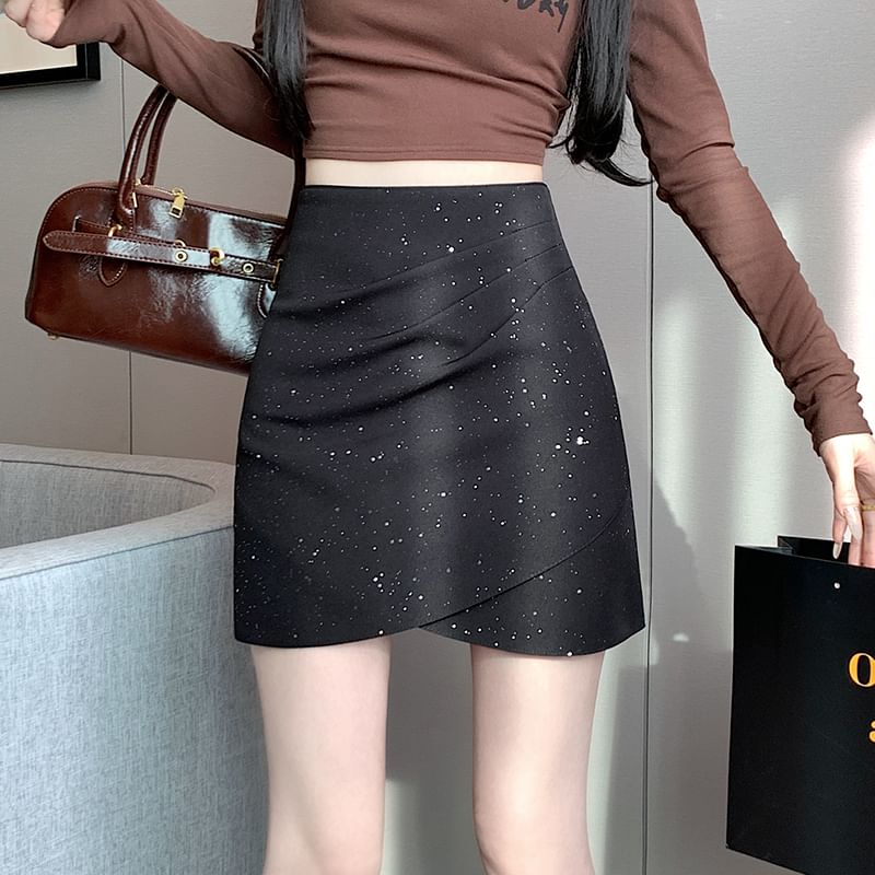 High Rise Ruched Mini Pencil Skirt
