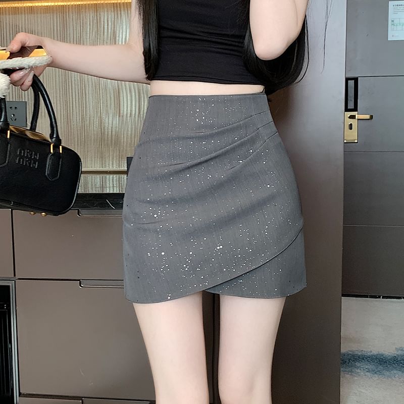 High Rise Ruched Mini Pencil Skirt
