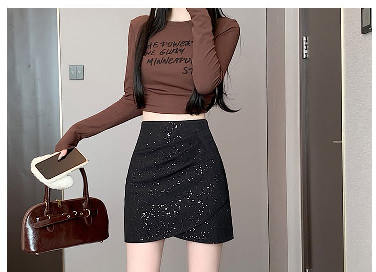 High Rise Ruched Mini Pencil Skirt