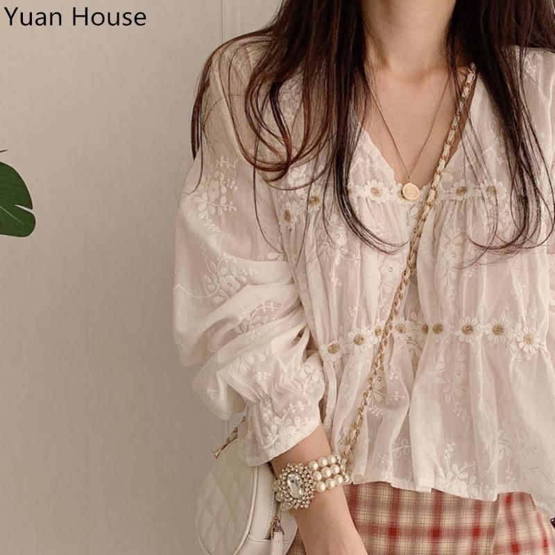 Chiffon V-Neck Blouse and Plaid Flared Mini Skirt Ensemble