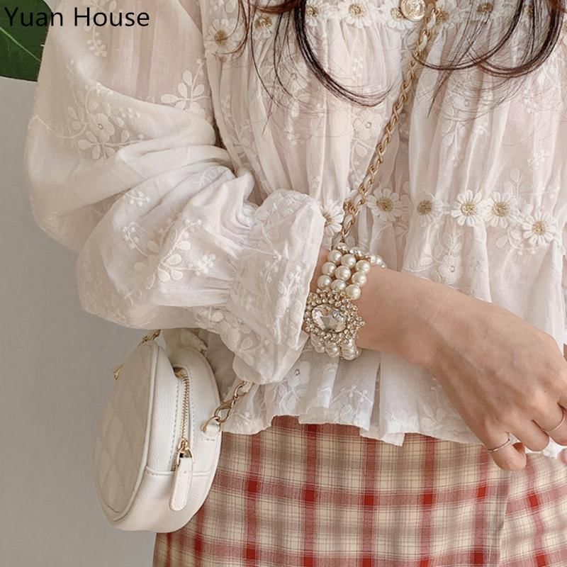 Chiffon V-Neck Blouse and Plaid Flared Mini Skirt Ensemble