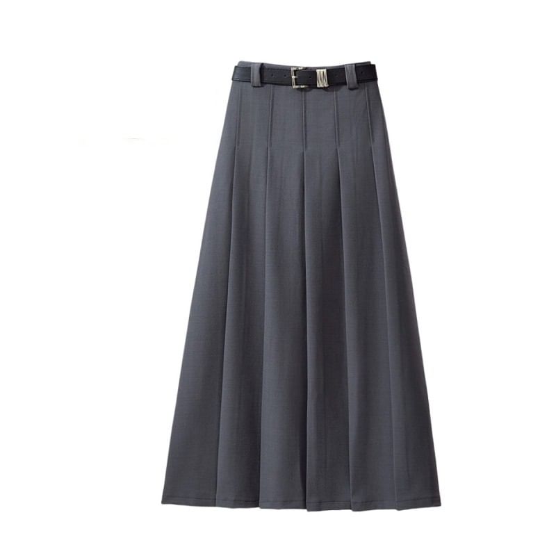 High Rise Pleated Midi Flared Skirt