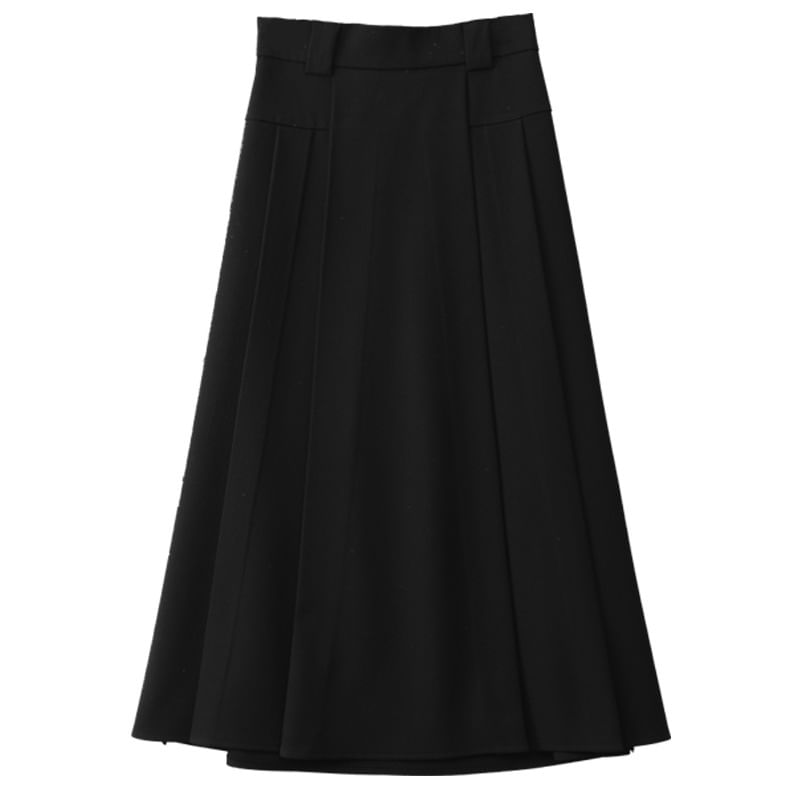 High Rise Pleated Midi Flared Skirt