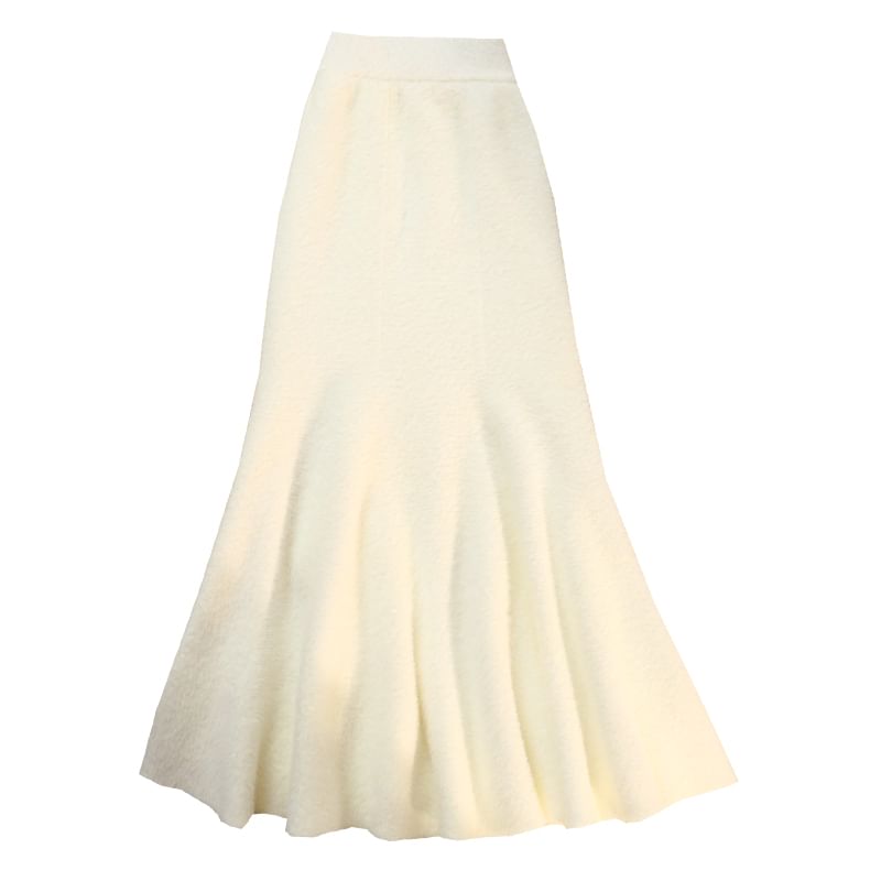 Mermaid Knit Maxi Skirt with High Rise Solid Design
