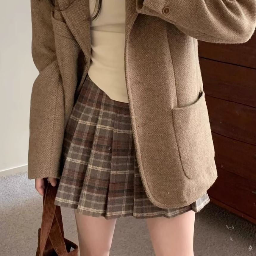 Plaid Pleated Mini Skirt with High Rise Waist