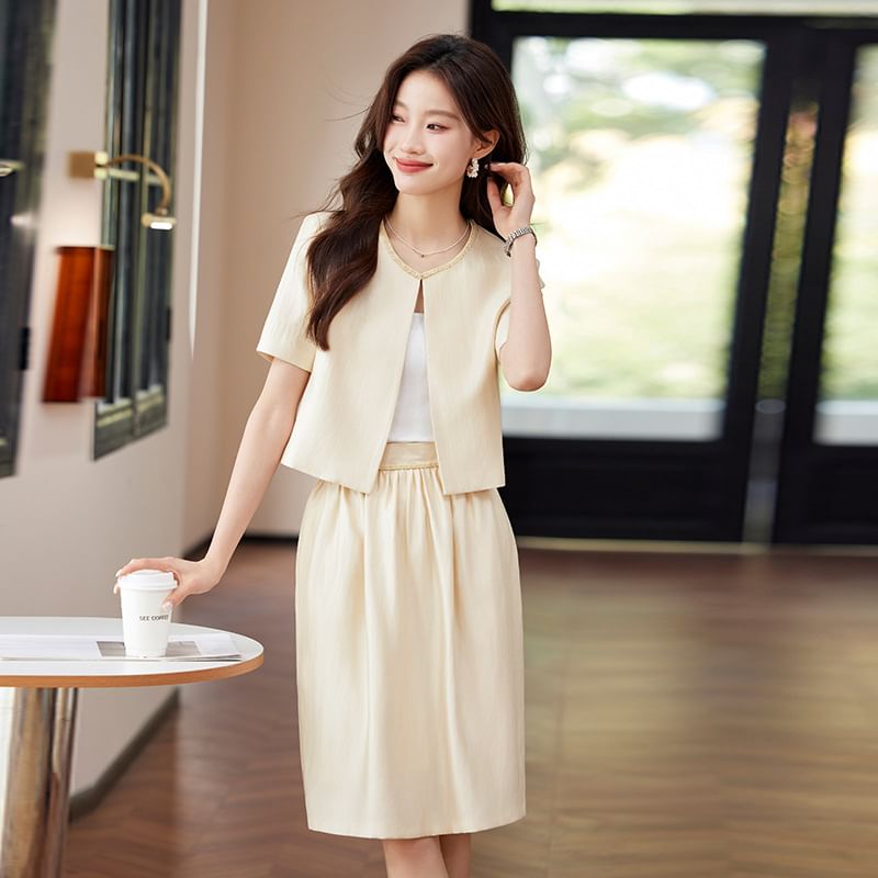 Open Front Blazer and High Rise A-Line Skirt Matching Set