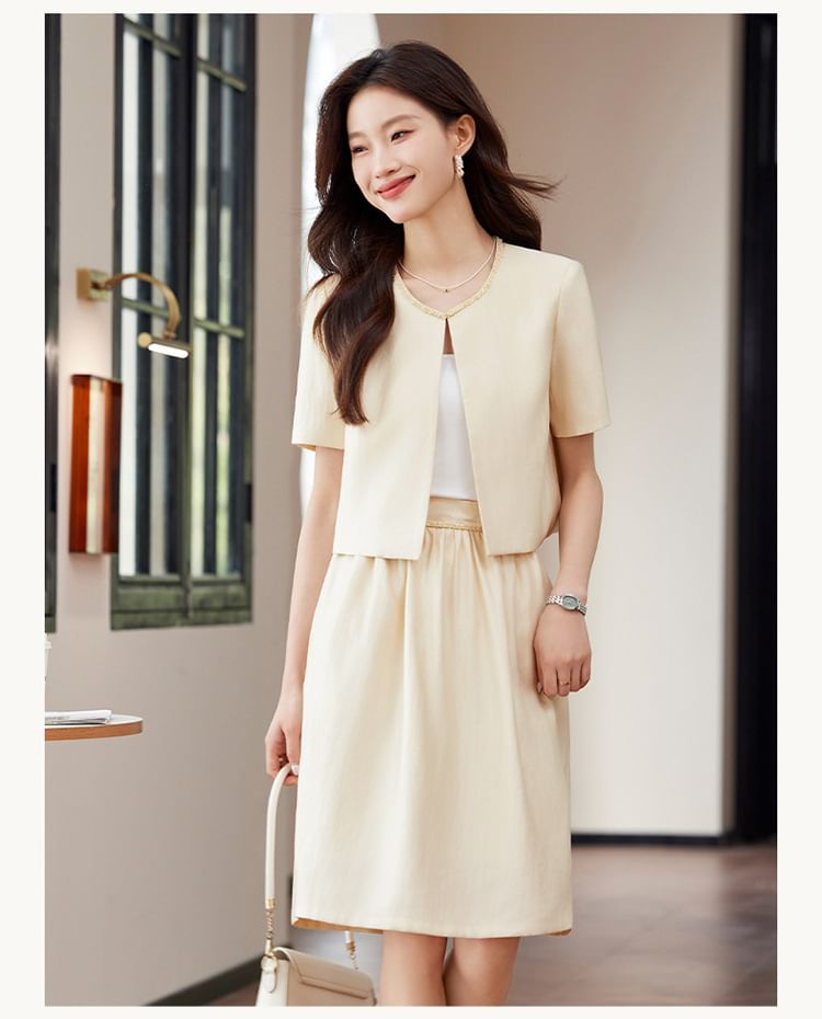 Open Front Blazer and High Rise A-Line Skirt Matching Set