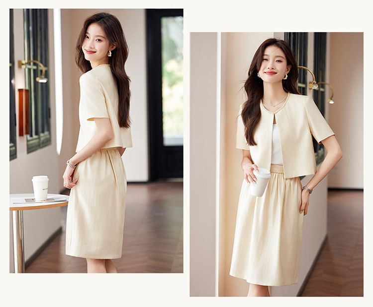 Open Front Blazer and High Rise A-Line Skirt Matching Set