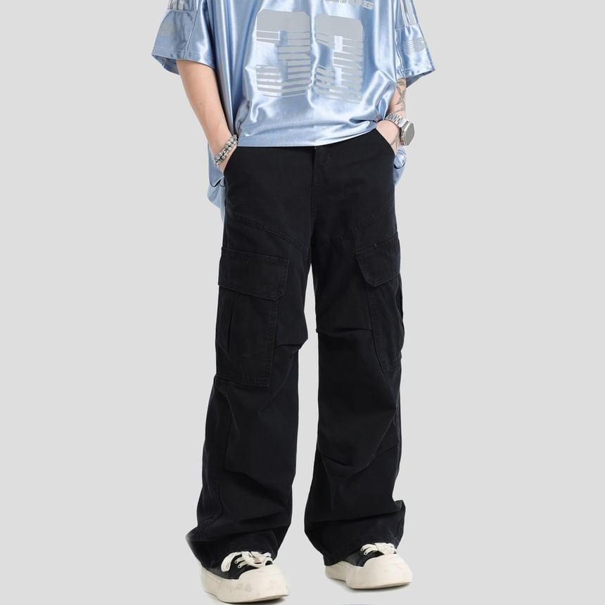 Mid Rise Plain Baggy Cargo Pants