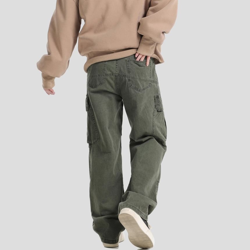 Mid Rise Plain Baggy Cargo Pants