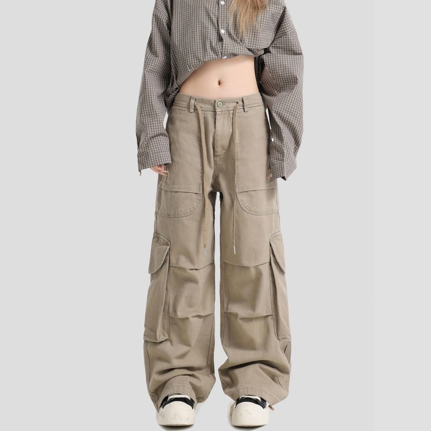 Low Waist Plain Wide Leg Cargo Pants