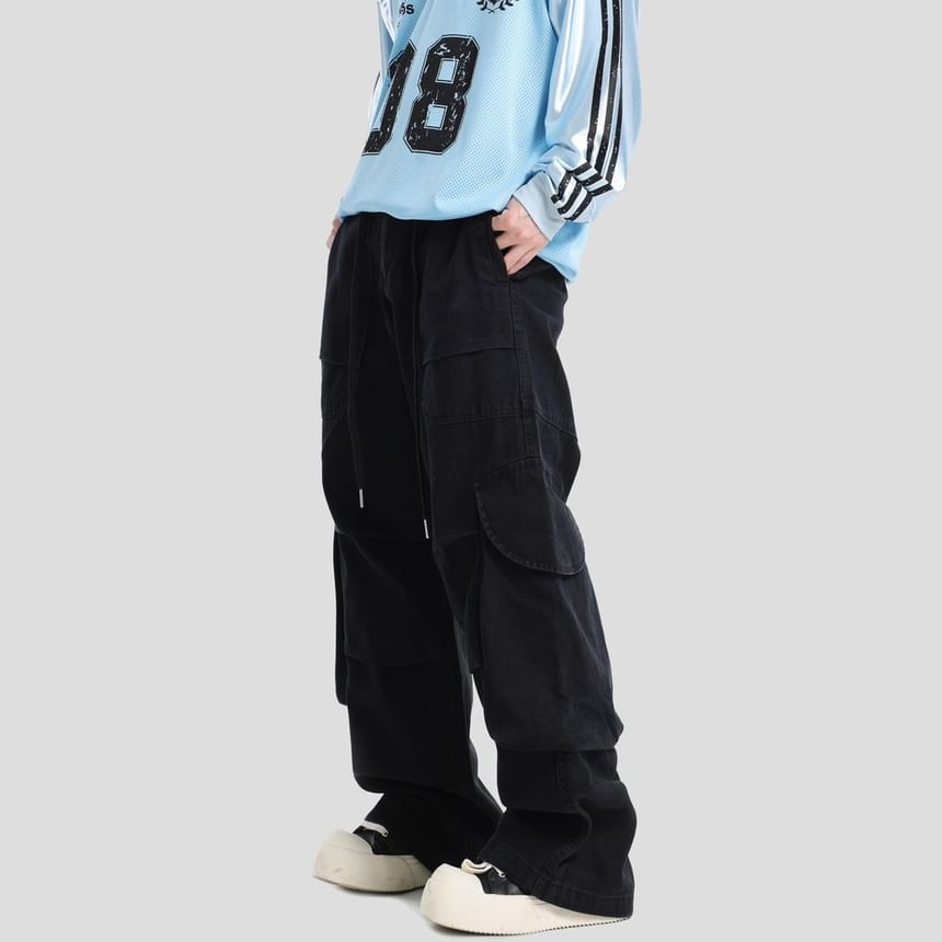 Low Waist Plain Wide Leg Cargo Pants