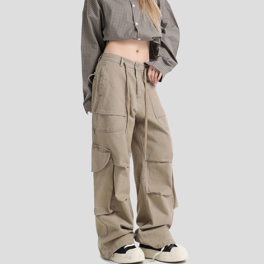 Low Waist Plain Wide Leg Cargo Pants