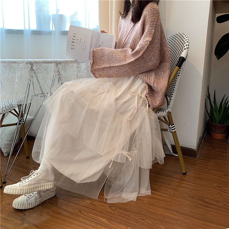 Tiered Mesh Maxi Skirt with High Waist