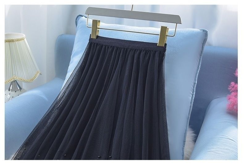 Mesh Maxi A-Line Skirt with High Rise Waist